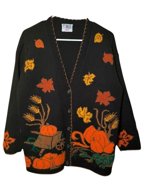 JJ Poole Fall Pumpkin Patch Vintage Halloween Cardigan - Picture 4 of 9